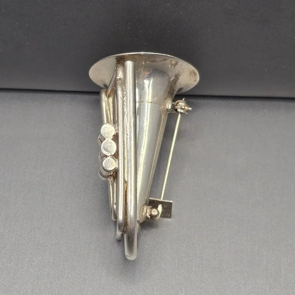 Vintage Taxco Sterling Silver French Horn Brooch Mexican Tuba Musical Pin TC-48 - Picture 9 of 12